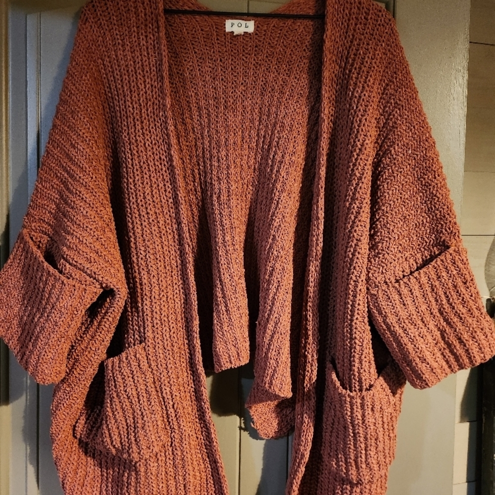 POL Rusty Terracotta Chunky Knit Cardigan Sweater